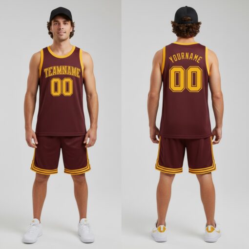 Custom Burgundy Basketball Gold Jersey, Customized Basketball Jerseys