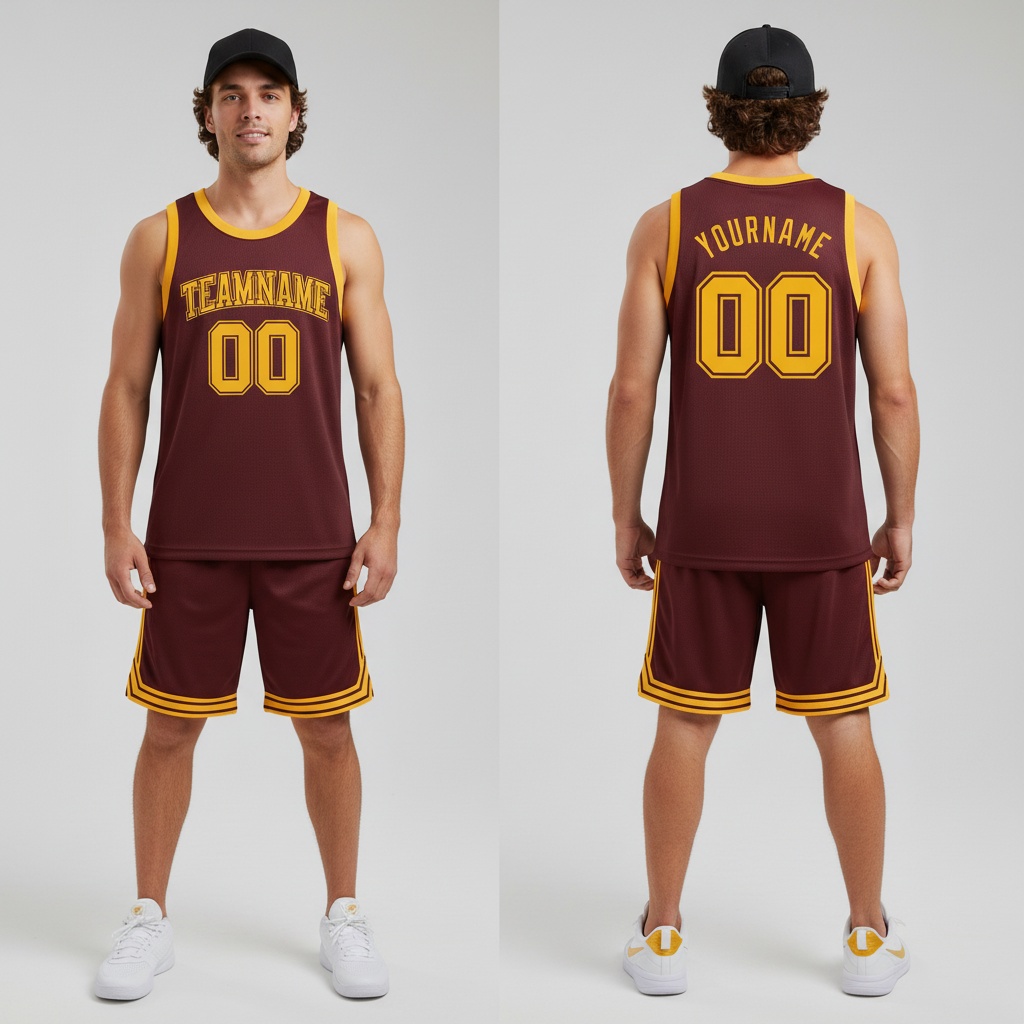 Custom Burgundy Basketball Gold Jersey, Customized Basketball Jerseys