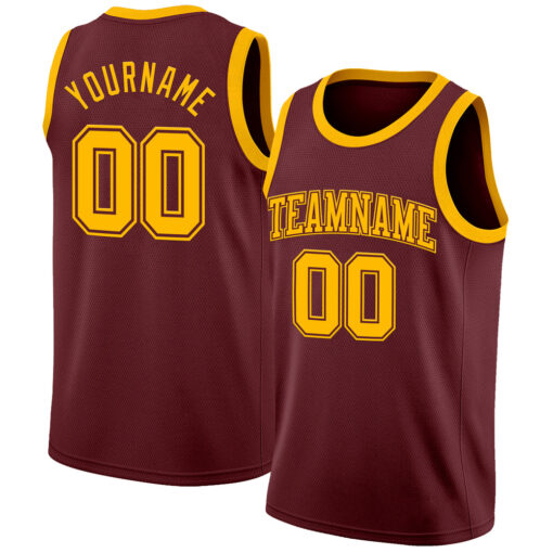 Custom Burgundy Basketball Gold Jersey, Customized Basketball Jerseys
