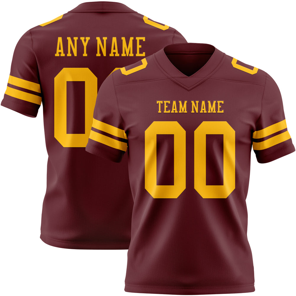 Custom Burgundy City Football Gold Jersey, Unique Football Jersey Designs