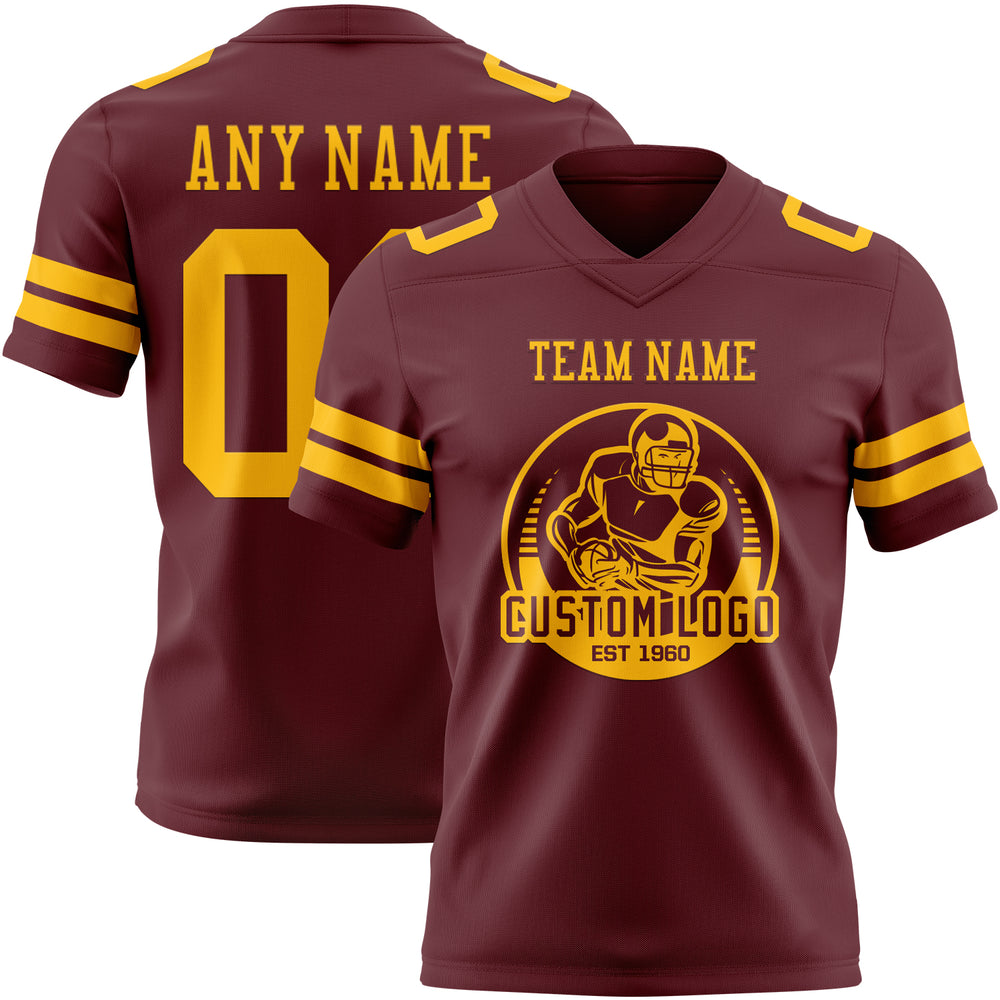 Custom Burgundy City Football Gold Jersey, Unique Football Jersey Designs