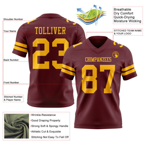 Custom Burgundy City Football Gold Jersey, Unique Football Jersey Designs