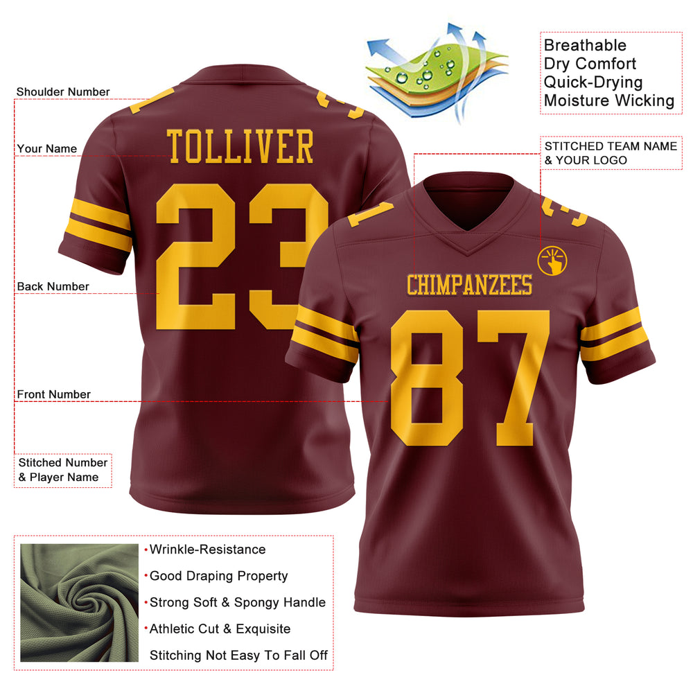 Custom Burgundy City Football Gold Jersey, Unique Football Jersey Designs