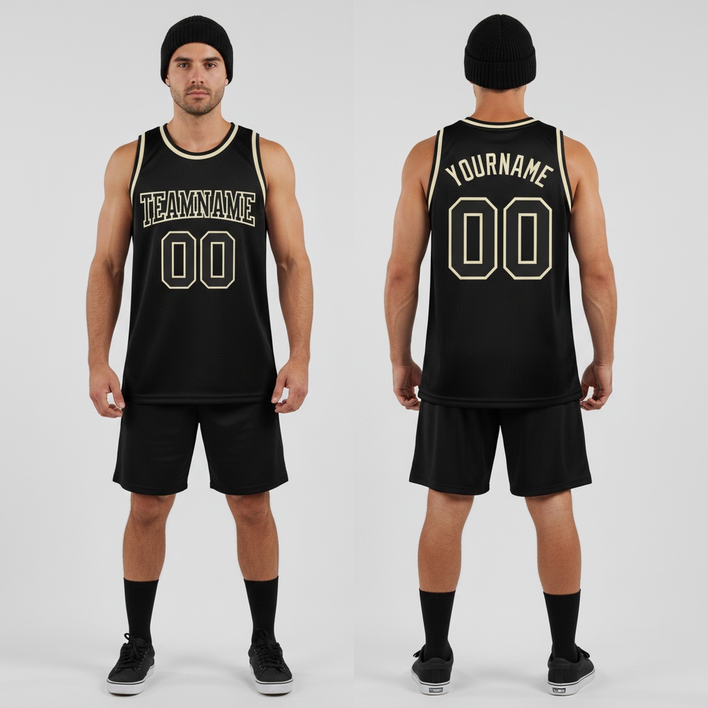 Custom Cream Black Basketball Black Jersey, Custom Team Basketball Jerseys