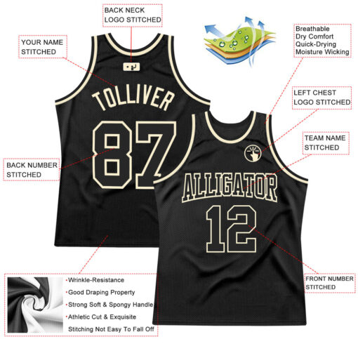 Custom Cream Black Basketball Black Jersey, Custom Team Basketball Jerseys