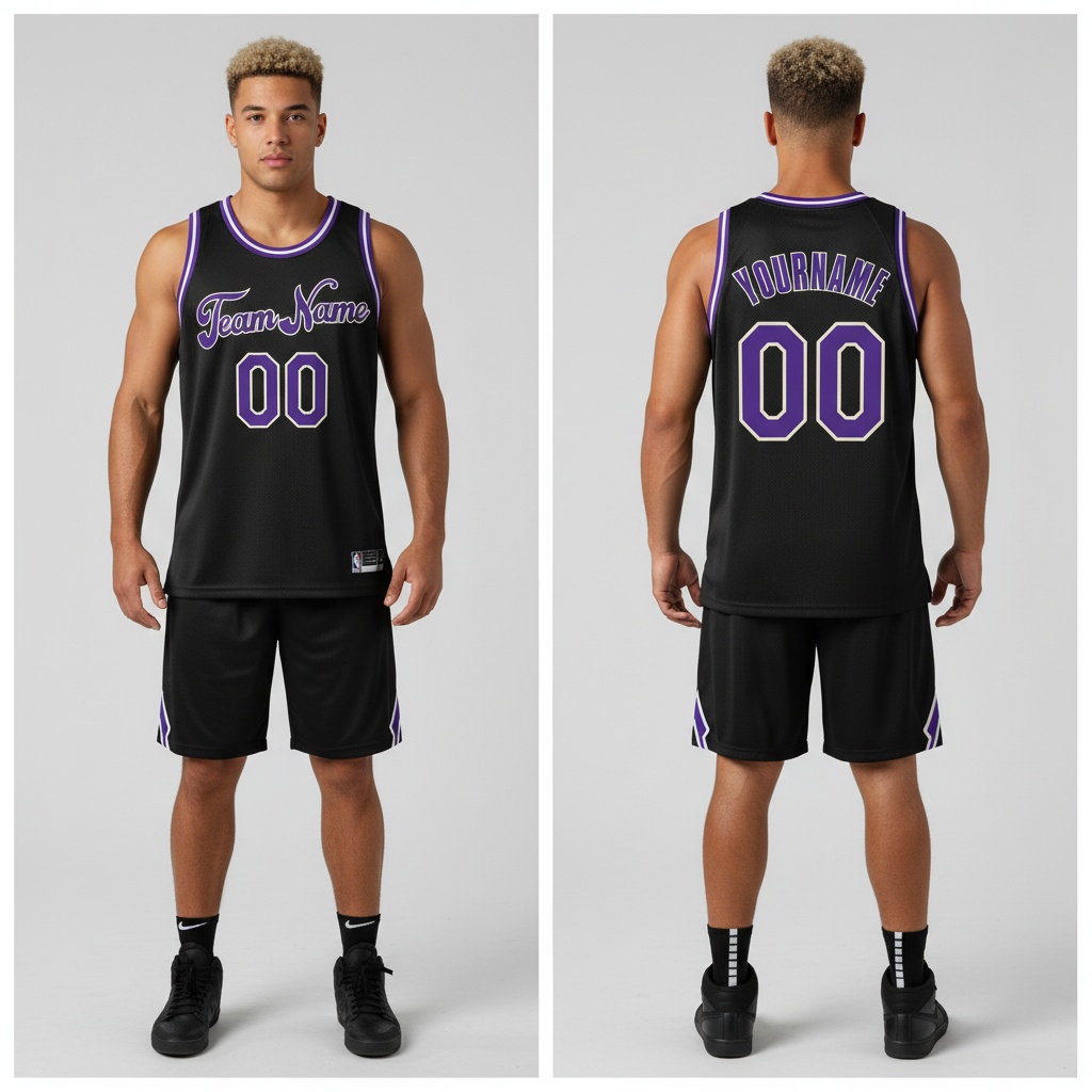 Custom Cream Black Basketball Purple Jersey, Custom Team Basketball Uniforms