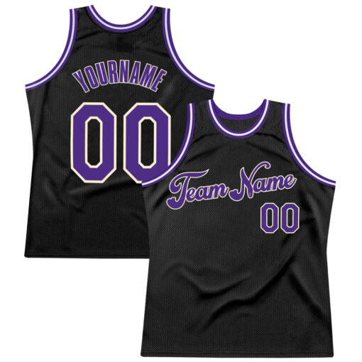 Custom Cream Black Basketball Purple Jersey, Custom Team Basketball Uniforms