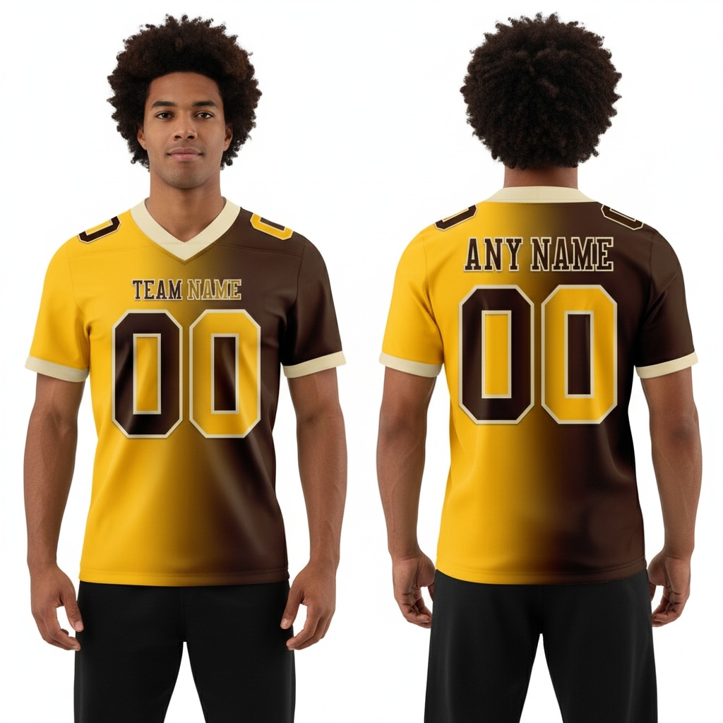 Custom Cream Brown Football Gold Jersey, Personalized Football Jerseys