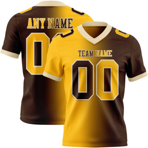 Custom Cream Brown Football Gold Jersey, Personalized Football Jerseys
