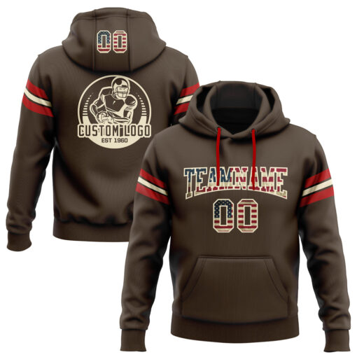 Custom Cream Brown Vintage Usa Flag Hoodies, Design A Custom Hoodie
