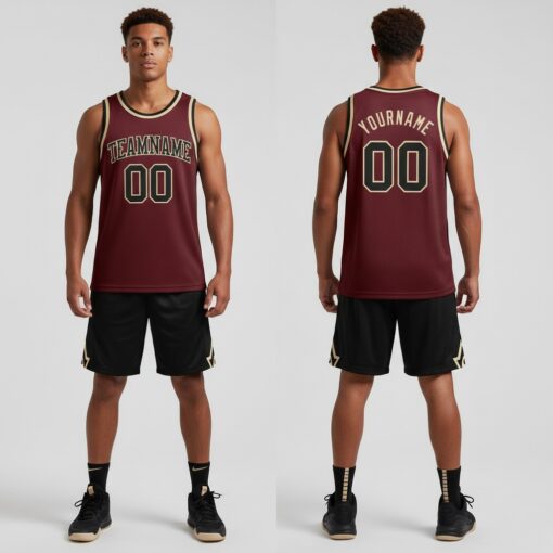Custom Cream Burgundy Basketball Black Jersey, Customize Basketball Jersey