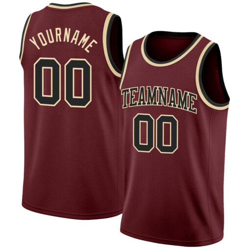Custom Cream Burgundy Basketball Black Jersey, Customize Basketball Jersey