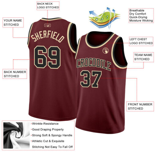 Custom Cream Burgundy Basketball Black Jersey, Customize Basketball Jersey