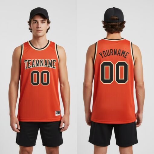 Custom Cream Orange Basketball Black Jersey, Design A Basketball Jersey