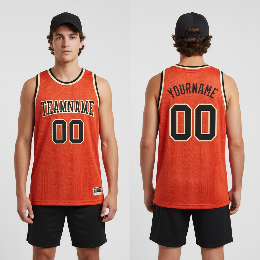 Custom Cream Orange Basketball Black Jersey, Design A Basketball Jersey