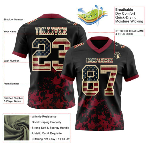 Custom Crimson Black Football Jersey, Custom Football Uniforms