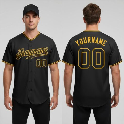 Custom Gold Black Baseball Black Jersey, Custom Baseball Jerseys