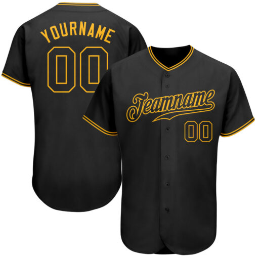 Custom Gold Black Baseball Black Jersey, Custom Baseball Jerseys