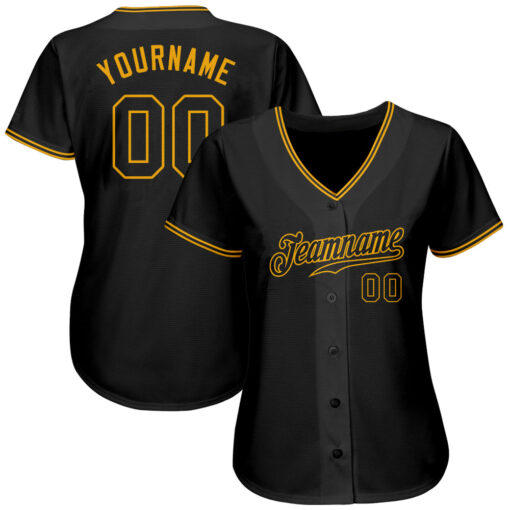 Custom Gold Black Baseball Black Jersey, Custom Baseball Jerseys