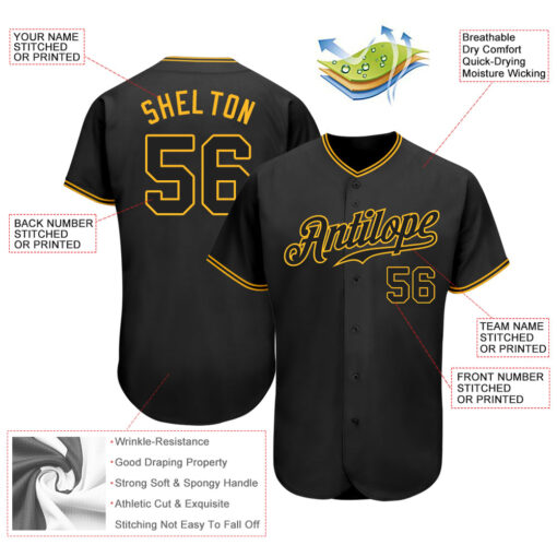 Custom Gold Black Baseball Black Jersey, Custom Baseball Jerseys