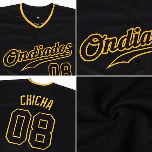 Custom Gold Black Baseball Black Jersey, Custom Baseball Jerseys
