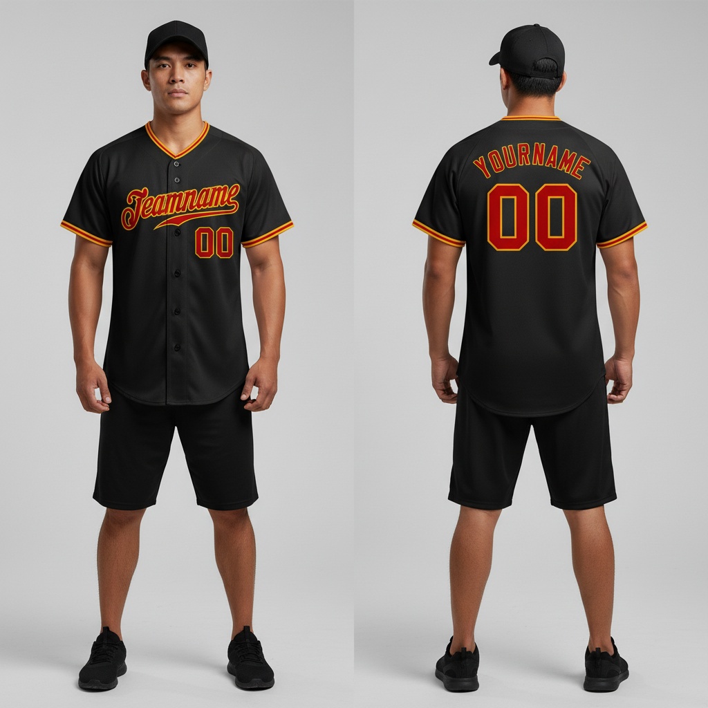 Custom Gold Black Baseball Red Jersey, Customize Baseball Jerseys