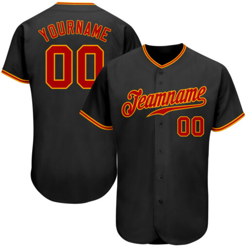 Custom Gold Black Baseball Red Jersey, Customize Baseball Jerseys