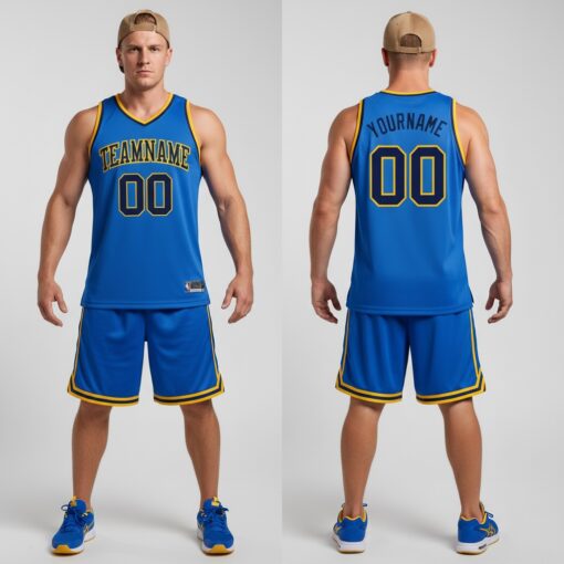 Custom Gold Blue Basketball Navy Jersey, Custom Basketball Jersey