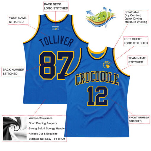 Custom Gold Blue Basketball Navy Jersey, Custom Basketball Jersey