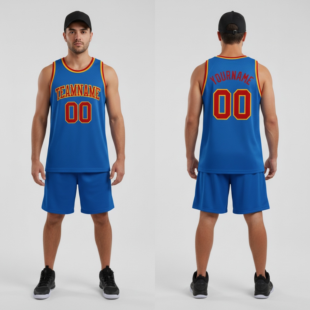 Custom Gold Blue Basketball Red Jersey, Customized Basketball Jerseys