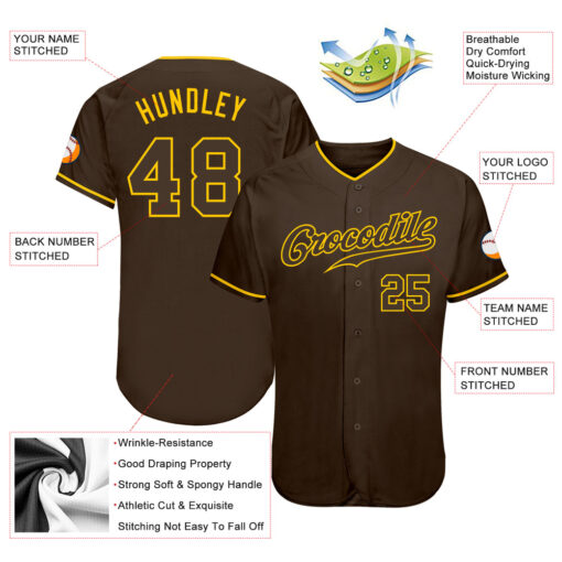 Custom Gold Brown Baseball Brown Jersey, Personalized Baseball Jerseys
