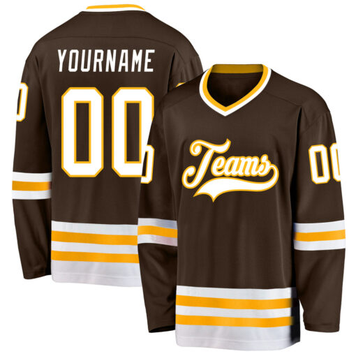 Custom Gold Brown Hockey White Jersey, Cheap Custom Hockey Jerseys