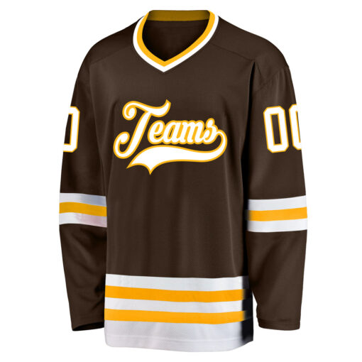 Custom Gold Brown Hockey White Jersey, Cheap Custom Hockey Jerseys