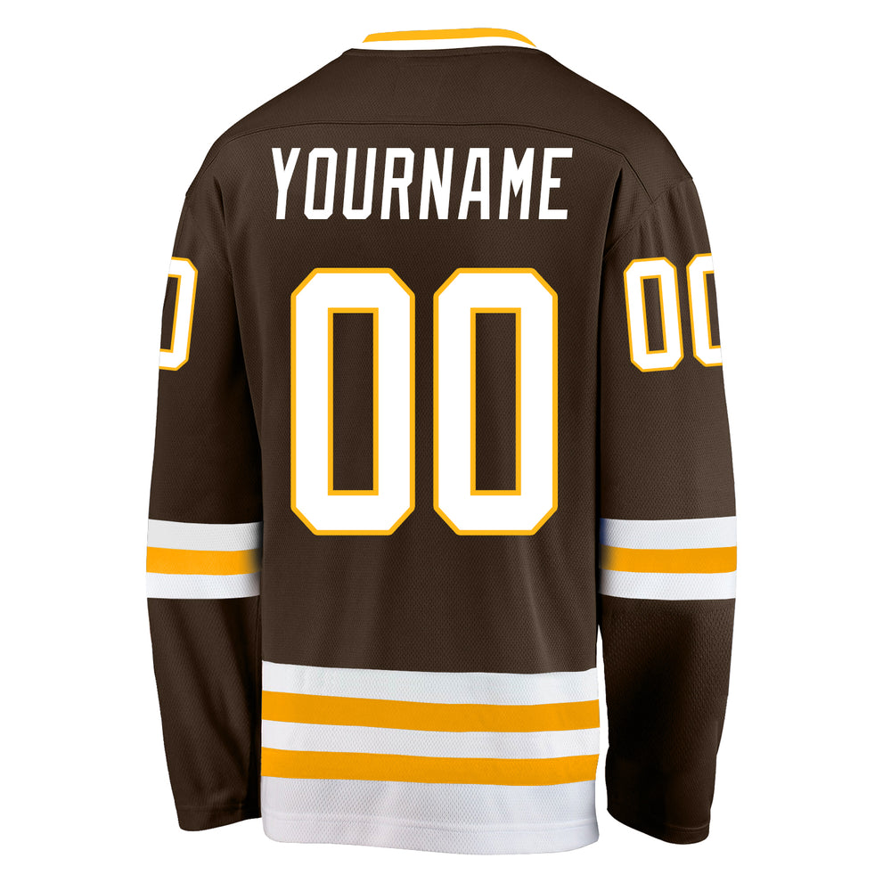 Custom Gold Brown Hockey White Jersey, Cheap Custom Hockey Jerseys