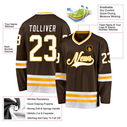 Custom Gold Brown Hockey White Jersey, Cheap Custom Hockey Jerseys