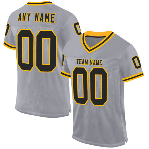 Custom Gold Gray Football Black Jersey, Cool Basketball Uniform Designs
