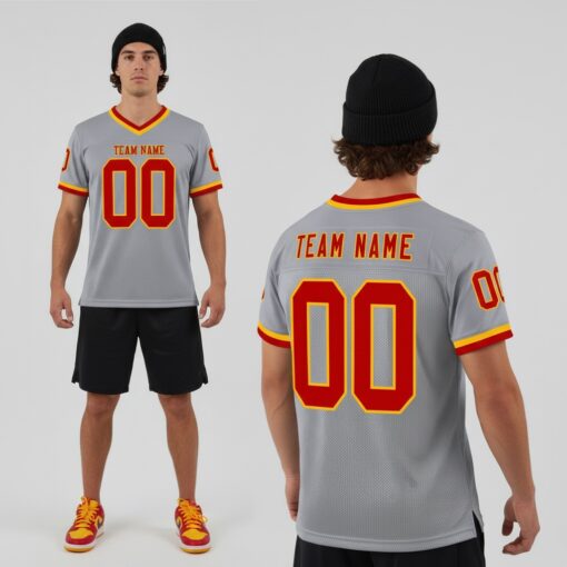 Custom Gold Gray Football Red Jersey, Basketball Uniform Designs