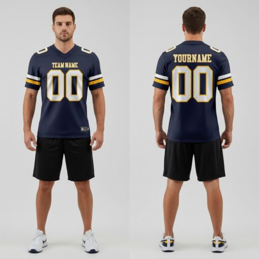 Custom Gold Navy City Football White Jersey, Design A Football Jersey