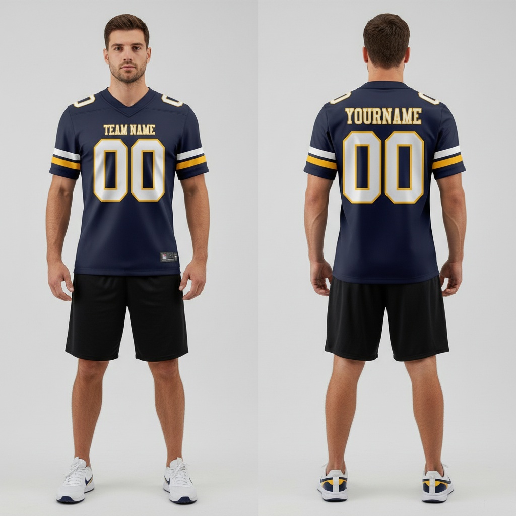 Custom Gold Navy City Football White Jersey, Design A Football Jersey
