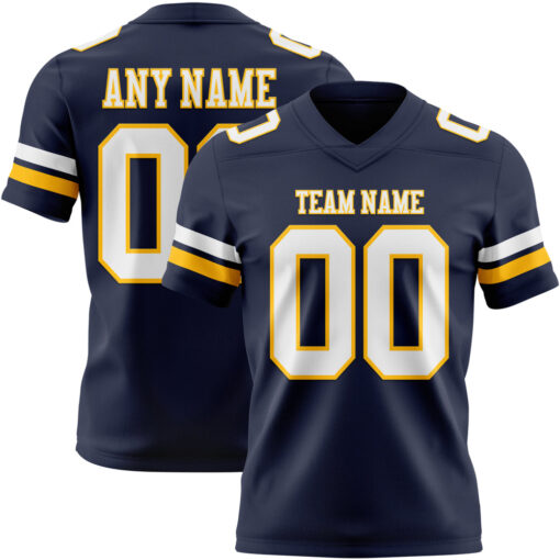 Custom Gold Navy City Football White Jersey, Design A Football Jersey