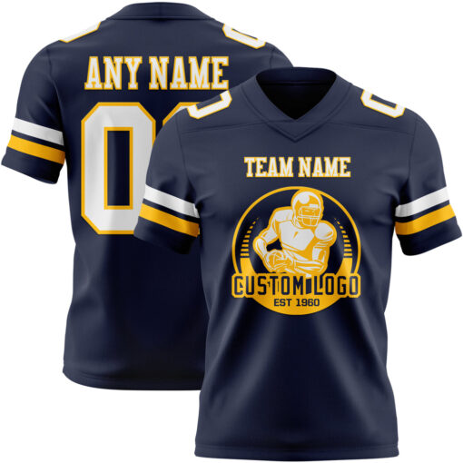 Custom Gold Navy City Football White Jersey, Design A Football Jersey
