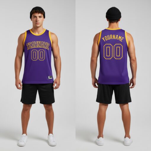 Custom Gold Purple Basketball Purple Jersey, Design Basketball Uniforms