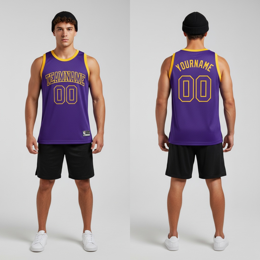 Custom Gold Purple Basketball Purple Jersey, Design Basketball Uniforms
