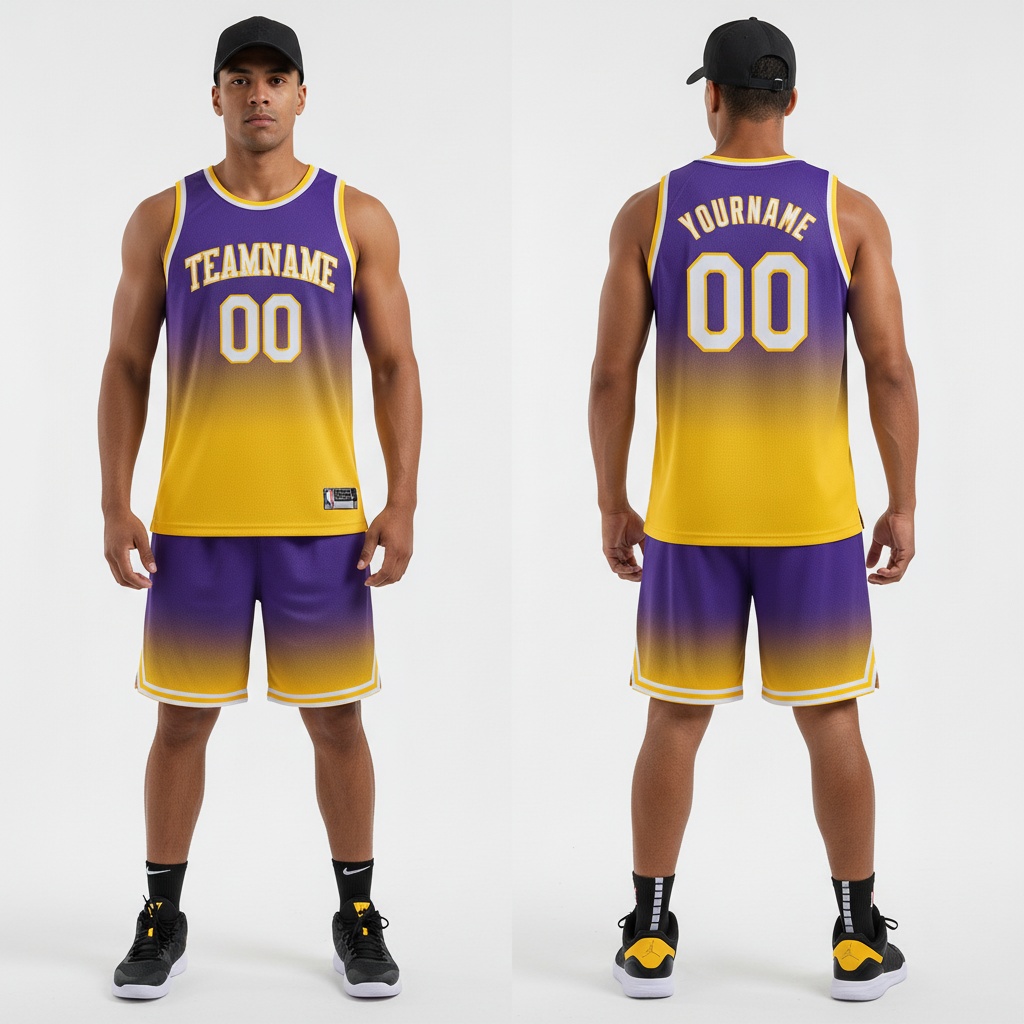 Custom Gold Purple Basketball White Jersey, Personalized Basketball Jersey