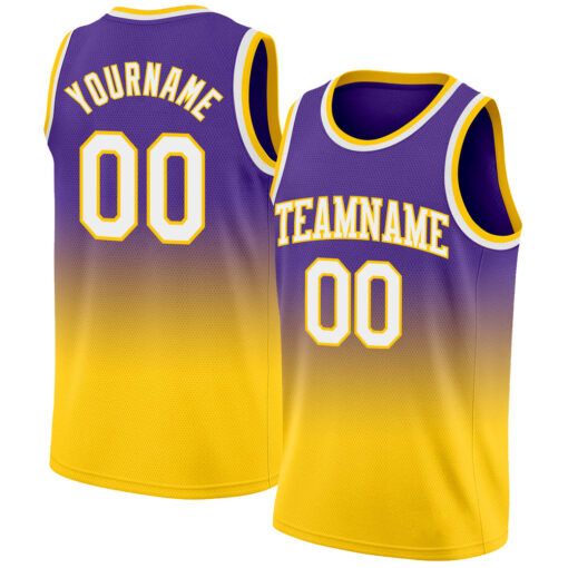 Custom Gold Purple Basketball White Jersey, Personalized Basketball Jersey