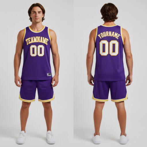 Custom Gold Purple Basketball White Jersey, Personalized Basketball Jerseys