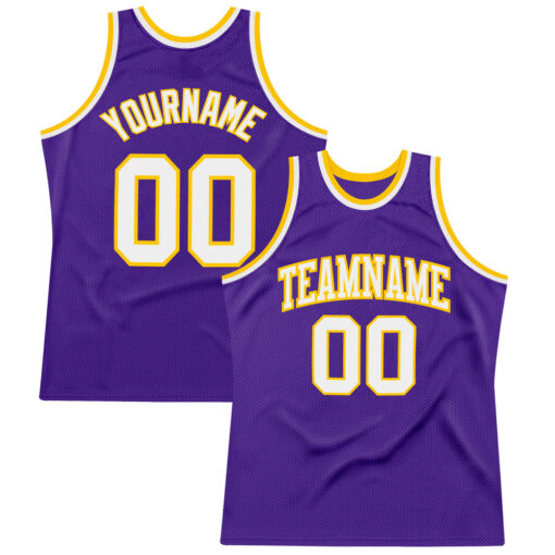 Custom Gold Purple Basketball White Jersey, Personalized Basketball Jerseys