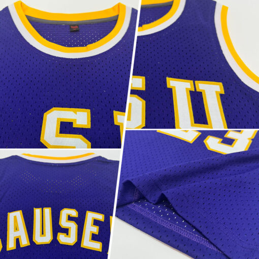 Custom Gold Purple Basketball White Jersey, Personalized Basketball Jerseys