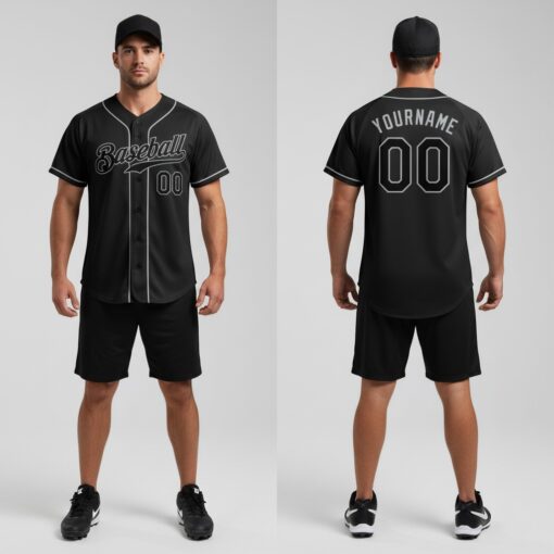 Custom Gray Black Baseball Black Jersey, Customized Baseball Jerseys