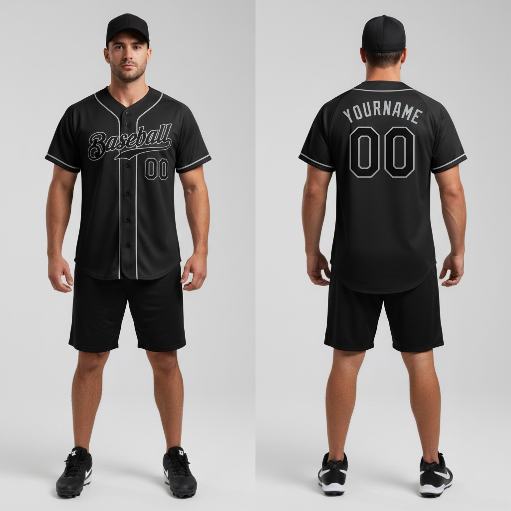 Custom Gray Black Baseball Black Jersey, Customized Baseball Jerseys
